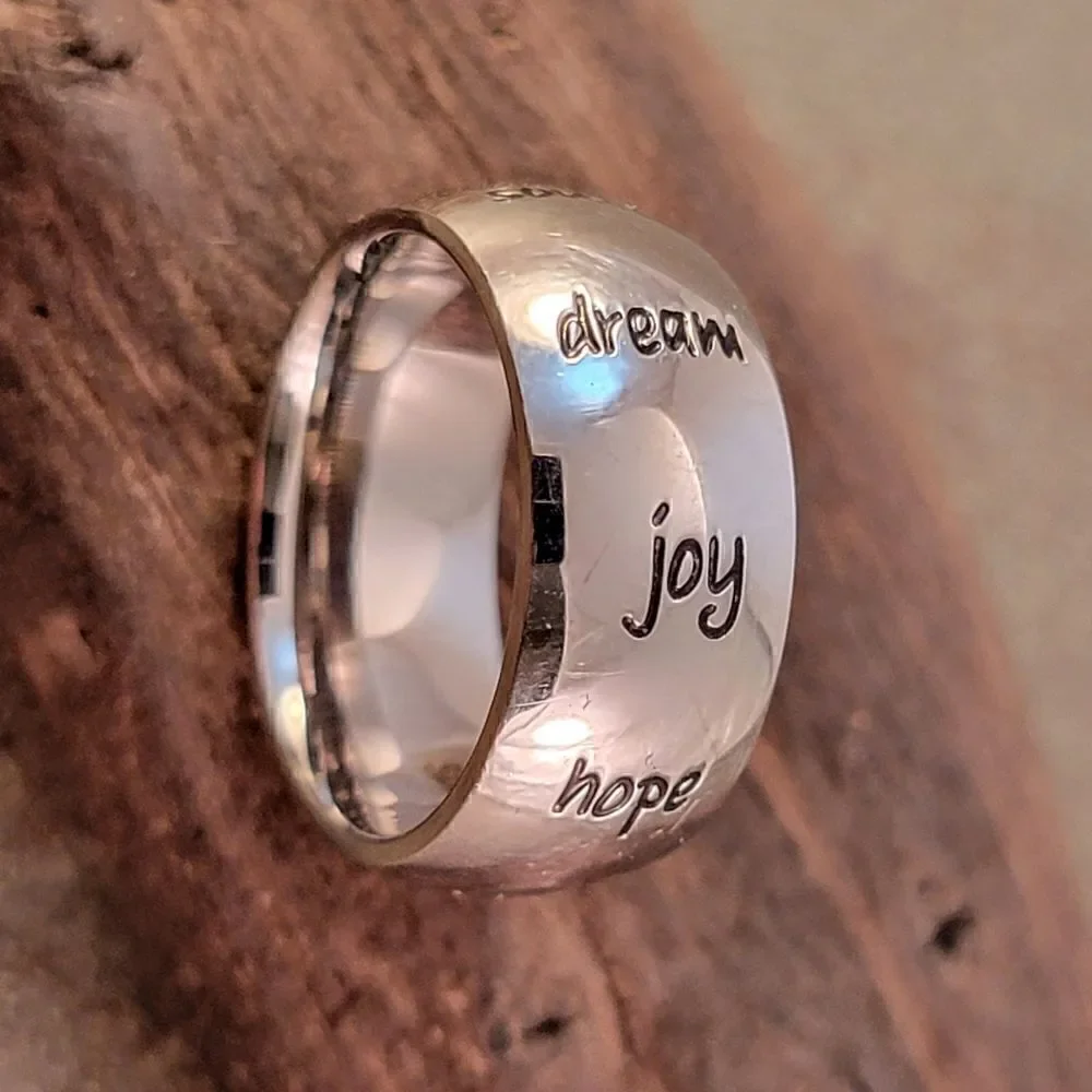 New Wide Nine Word Inspirational Stainless Steel Ring Band